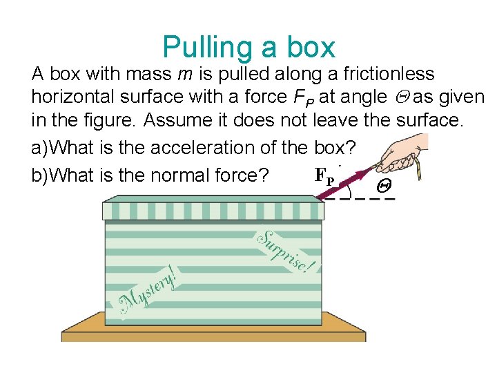 Pulling a box A box with mass m is pulled along a frictionless horizontal