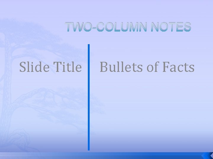 TWO-COLUMN NOTES Slide Title Bullets of Facts 