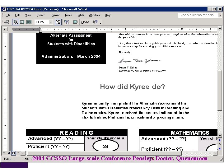 2004 CCSSO Large-scale Conference Peasley, Deeter, Quenemoen 