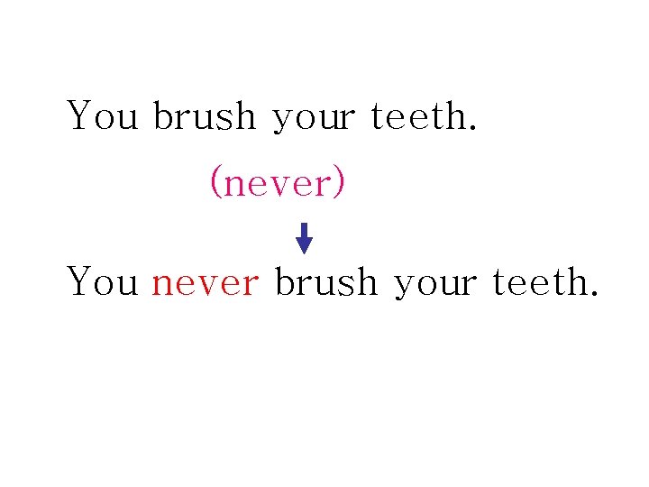 You brush your teeth. (never) You never brush your teeth. 