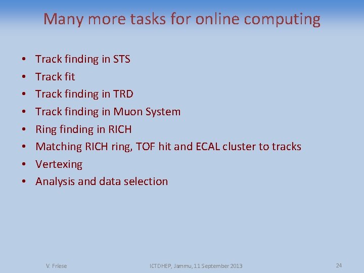 Many more tasks for online computing • • Track finding in STS Track fit