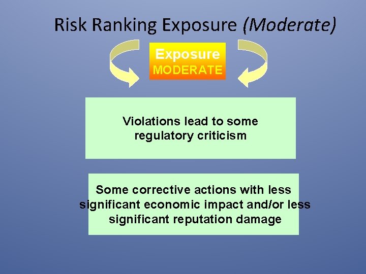 Risk Ranking Exposure (Moderate) Exposure MODERATE Violations lead to some regulatory criticism Some corrective