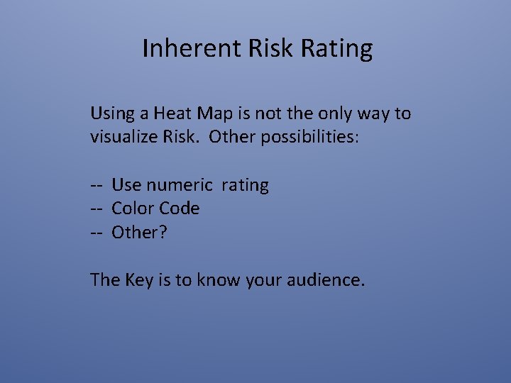 Inherent Risk Rating Using a Heat Map is not the only way to visualize