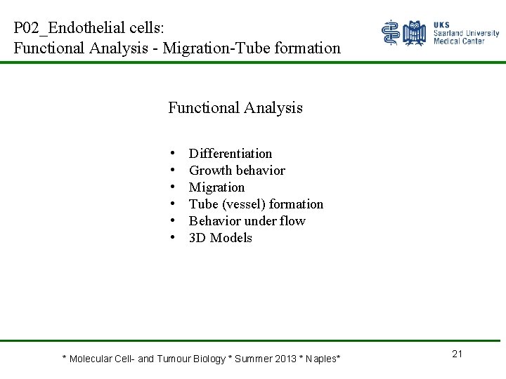 P 02_Endothelial cells: Functional Analysis - Migration-Tube formation Functional Analysis • • • Differentiation