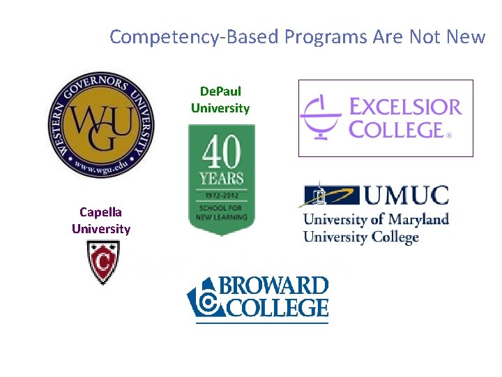 Competency-Based Programs Are Not New De. Paul University Capella University 