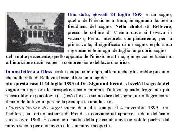 Una data, giovedi 24 luglio 1895, e un sogno, quello dell'iniezione a Irma, inaugurano