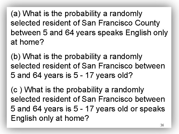 (a) What is the probability a randomly selected resident of San Francisco County between
