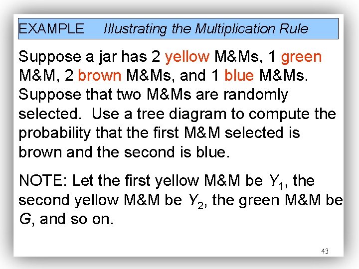 EXAMPLE Illustrating the Multiplication Rule Suppose a jar has 2 yellow M&Ms, 1 green