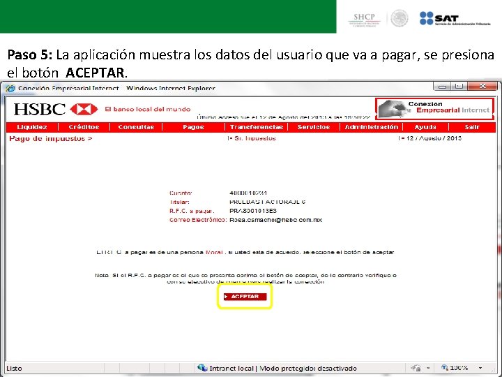 Paso 5: La aplicación muestra los datos del usuario que va a pagar, se