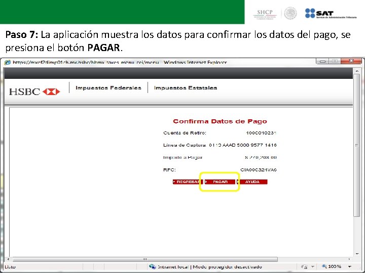 Paso 7: La aplicación muestra los datos para confirmar los datos del pago, se