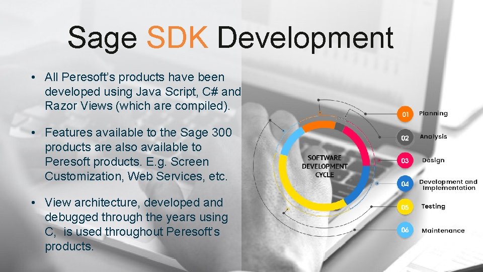 Sage SDK Development • All Peresoft’s products have been developed using Java Script, C#