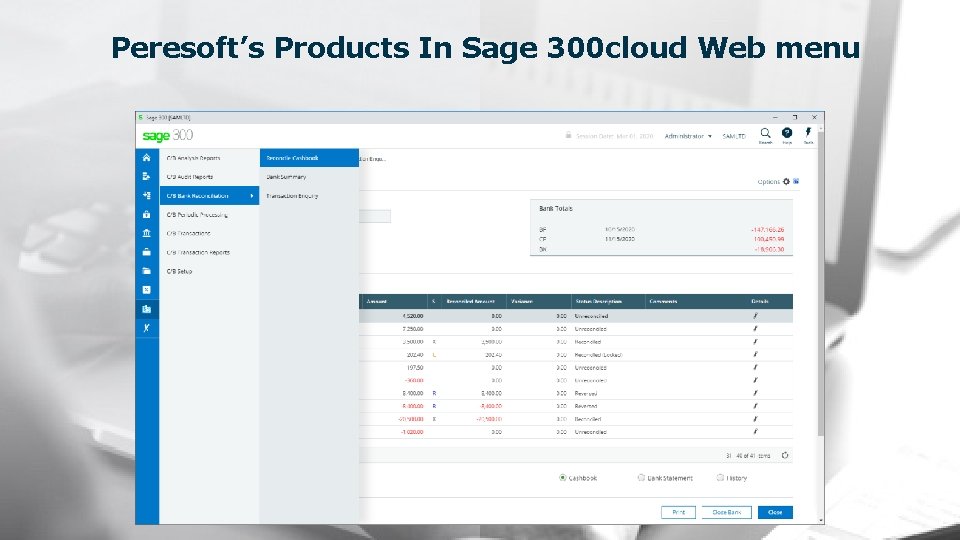 Peresoft’s Products In Sage 300 cloud Web menu 