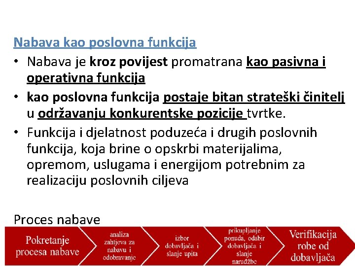 Nabava kao poslovna funkcija • Nabava je kroz povijest promatrana kao pasivna i operativna