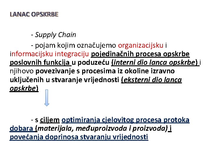 LANAC OPSKRBE - Supply Chain - pojam kojim označujemo organizacijsku i informacijsku integraciju pojedinačnih