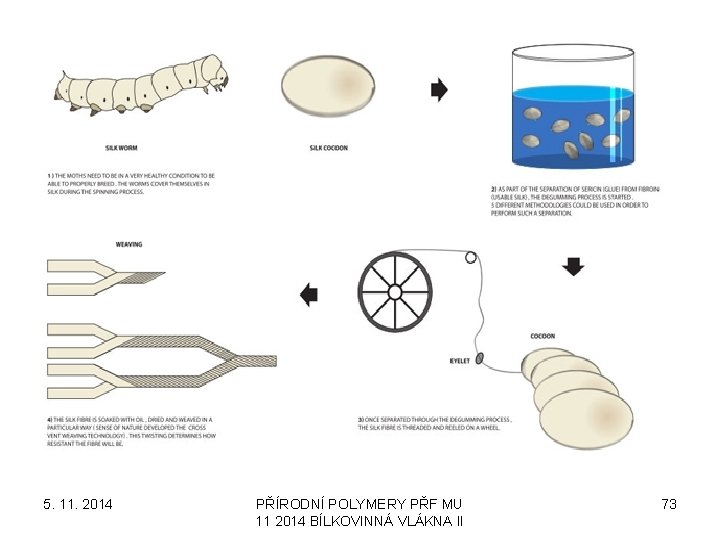 5. 11. 2014 PŘÍRODNÍ POLYMERY PŘF MU 11 2014 BÍLKOVINNÁ VLÁKNA II 73 