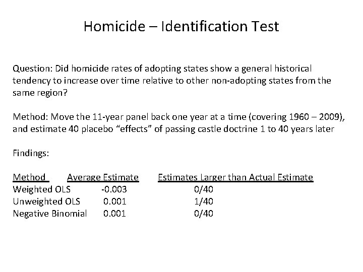 Homicide – Identification Test Question: Did homicide rates of adopting states show a general