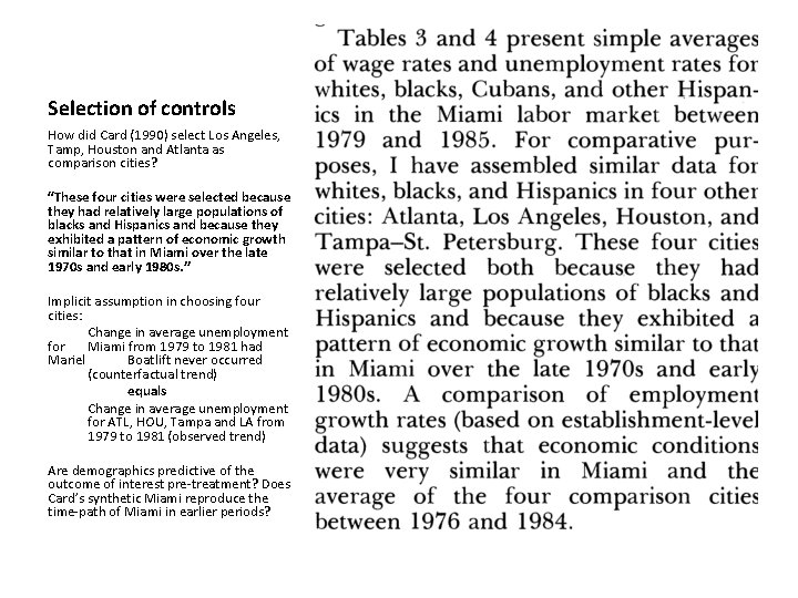 Selection of controls How did Card (1990) select Los Angeles, Tamp, Houston and Atlanta