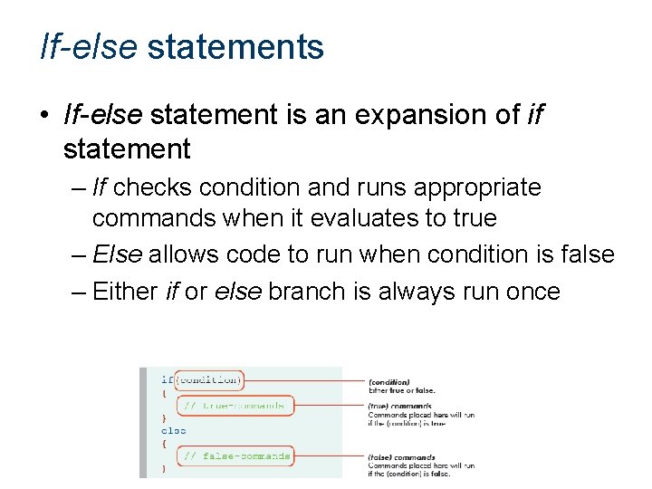 If-else statements • If-else statement is an expansion of if statement – If checks