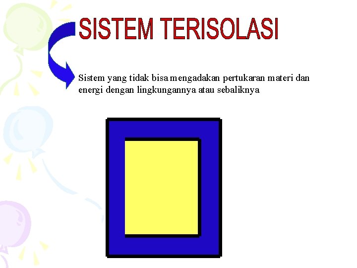 Sistem yang tidak bisa mengadakan pertukaran materi dan energi dengan lingkungannya atau sebaliknya 