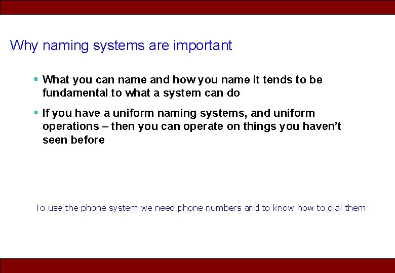 Why naming systems are important § What you can name and how you name