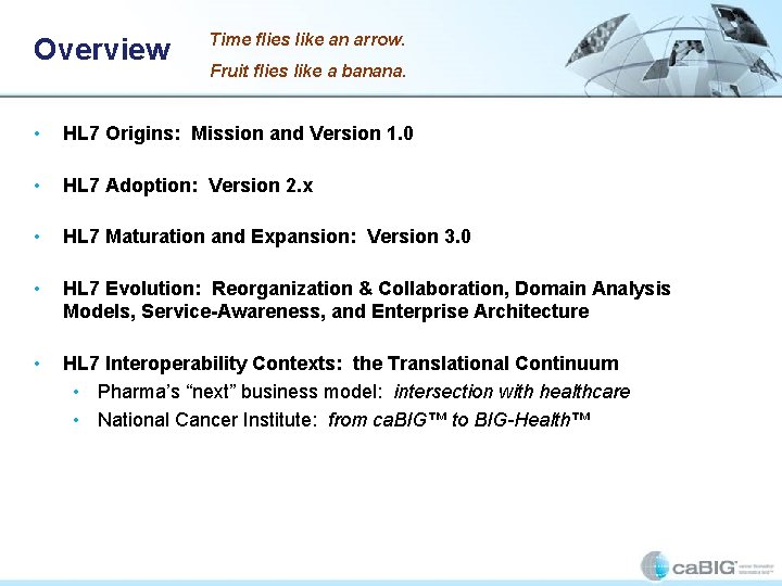 Overview Time flies like an arrow. Fruit flies like a banana. • HL 7