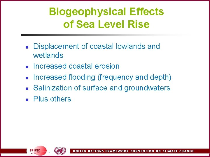 Biogeophysical Effects of Sea Level Rise n n n Displacement of coastal lowlands and