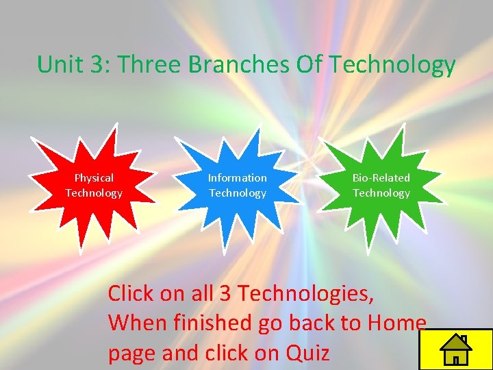 Unit 3: Three Branches Of Technology Physical Technology Information Technology Bio-Related Technology Click on
