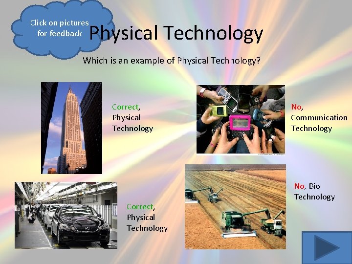 Click on pictures for feedback Physical Technology Which is an example of Physical Technology?