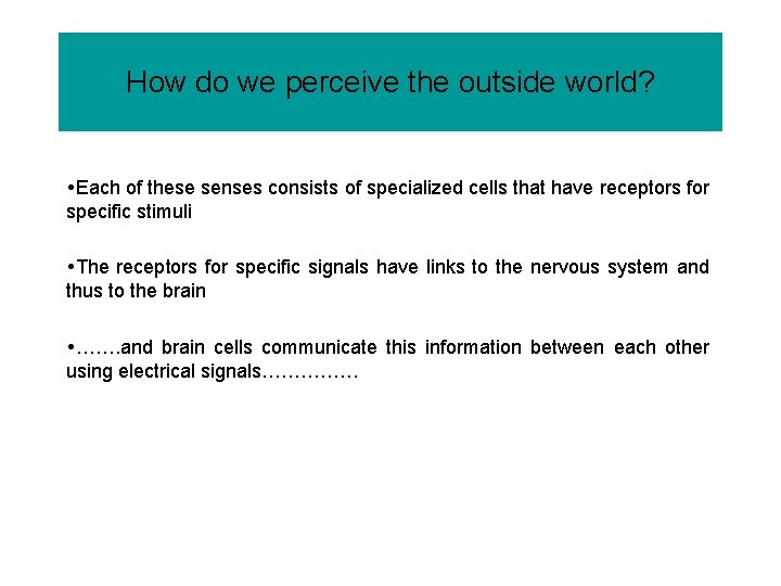 How do we perceive the outside world? Each of these senses consists of specialized