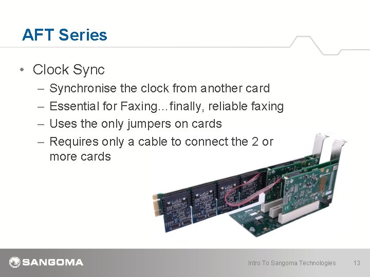 AFT Series • Clock Sync – – Synchronise the clock from another card Essential