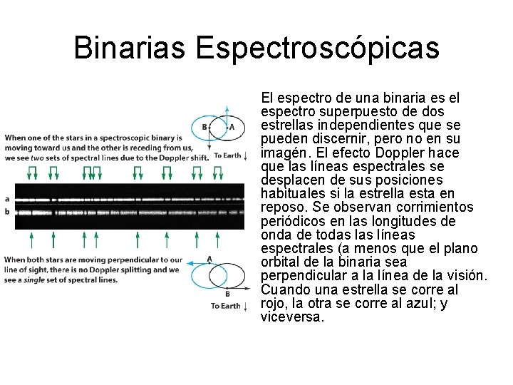Binarias Espectroscópicas El espectro de una binaria es el espectro superpuesto de dos estrellas