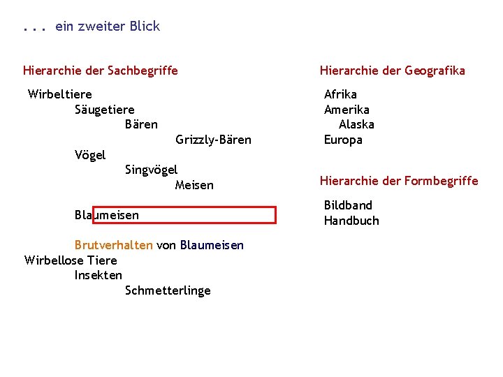 . . . ein zweiter Blick Hierarchie der Sachbegriffe Wirbeltiere Säugetiere Bären Grizzly-Bären Hierarchie . . . ein zweiter Blick Hierarchie der Sachbegriffe Wirbeltiere Säugetiere Bären Grizzly-Bären Hierarchie