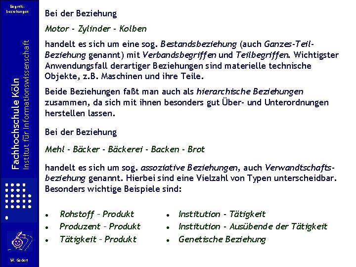 Begriffsbeziehungen Bei der Beziehung Institut für Informationswissenschaft Fachhochschule Köln Motor - Zylinder - Kolben Begriffsbeziehungen Bei der Beziehung Institut für Informationswissenschaft Fachhochschule Köln Motor - Zylinder - Kolben