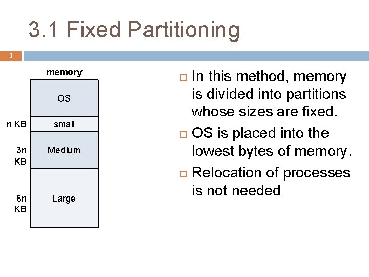 3. 1 Fixed Partitioning 3 memory OS n KB small 3 n KB Medium 3. 1 Fixed Partitioning 3 memory OS n KB small 3 n KB Medium