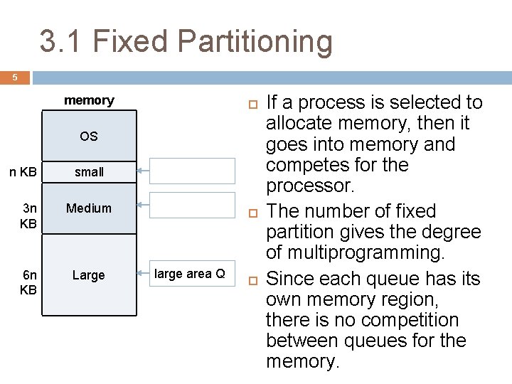 3. 1 Fixed Partitioning 5 memory OS small area Q 3 n KB Medium 3. 1 Fixed Partitioning 5 memory OS small area Q 3 n KB Medium