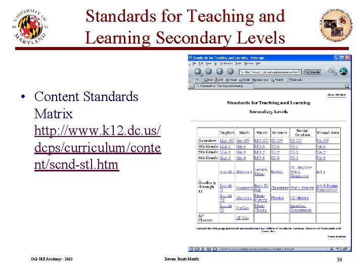 Standards for Teaching and Learning Secondary Levels • Content Standards Matrix http: //www. k