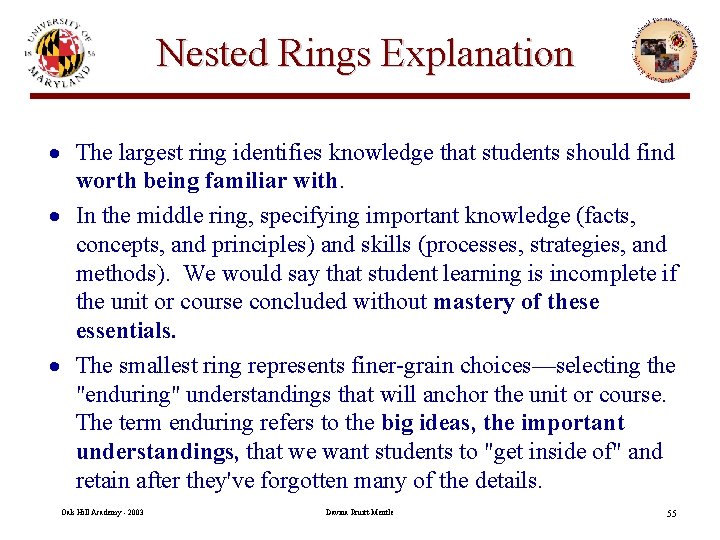 Nested Rings Explanation · The largest ring identifies knowledge that students should find worth