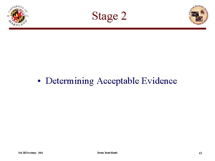 Stage 2 • Determining Acceptable Evidence Oak Hill Academy - 2003 Davina Pruitt-Mentle 63