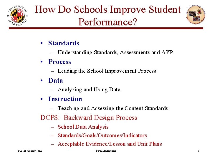 How Do Schools Improve Student Performance? • Standards – Understanding Standards, Assessments and AYP