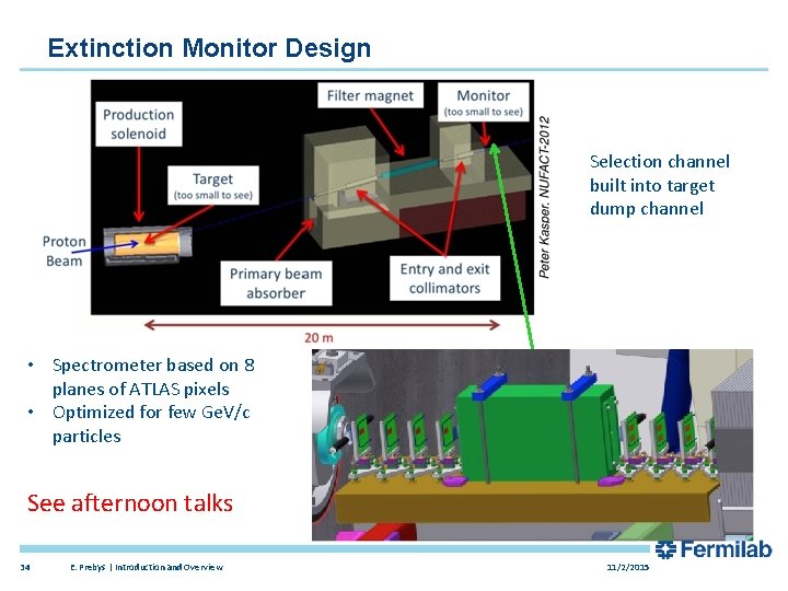Extinction Monitor Design Selection channel built into target dump channel • Spectrometer based on