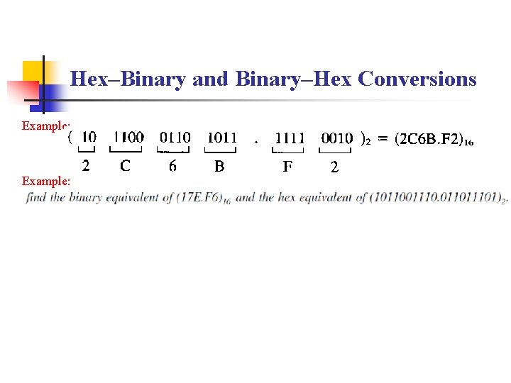 Hex–Binary and Binary–Hex Conversions Example: 