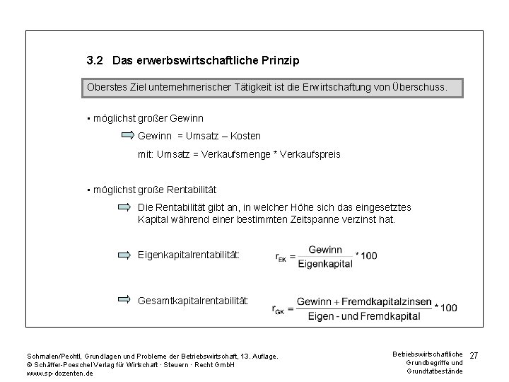 3. 2 Das erwerbswirtschaftliche Prinzip Oberstes Ziel unternehmerischer Tätigkeit ist die Erwirtschaftung von Überschuss.