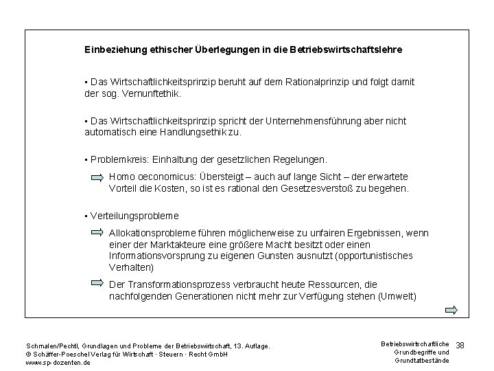 Einbeziehung ethischer Überlegungen in die Betriebswirtschaftslehre • Das Wirtschaftlichkeitsprinzip beruht auf dem Rationalprinzip und