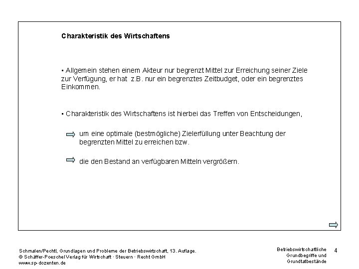 Charakteristik des Wirtschaftens • Allgemein stehen einem Akteur nur begrenzt Mittel zur Erreichung seiner