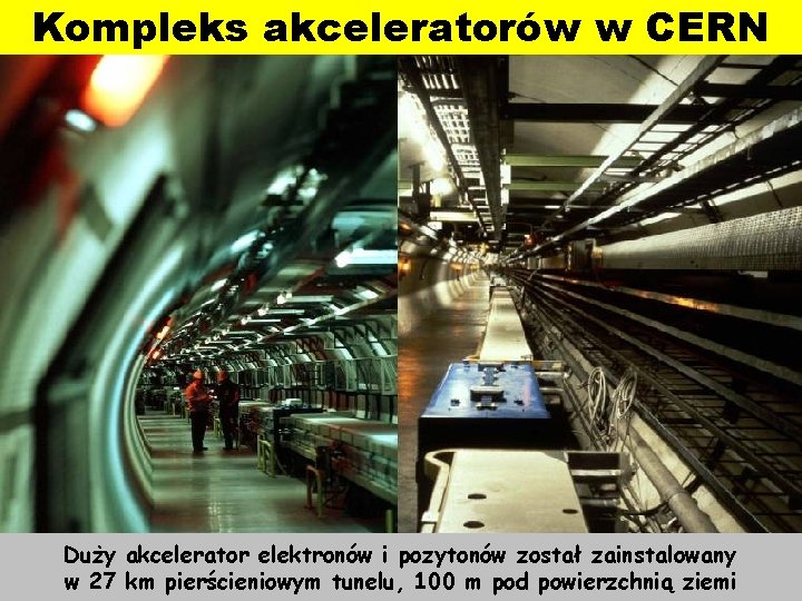 Kompleks akceleratorów w CERN Wielki Zderzacz elektronów i pozytonów (LEP) 1989 Duży akcelerator elektronów