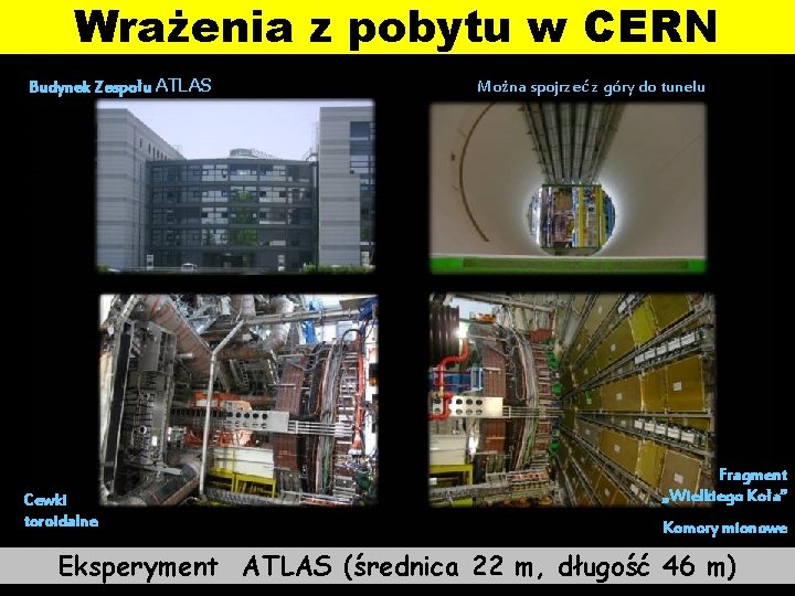 Wrażenia z pobytu w CERN Budynek Zespołu ATLAS Cewki toroidalne Można spojrzeć z góry