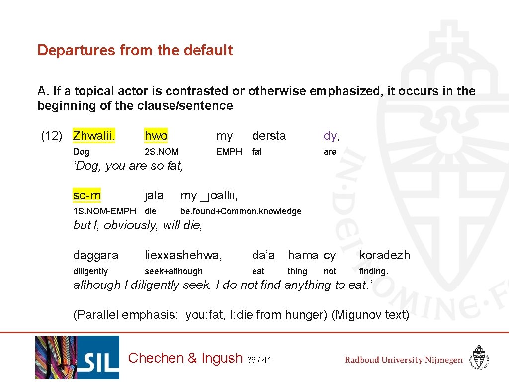 Departures from the default A. If a topical actor is contrasted or otherwise emphasized,