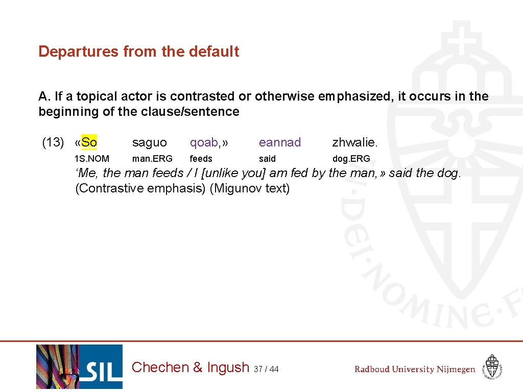 Departures from the default A. If a topical actor is contrasted or otherwise emphasized,