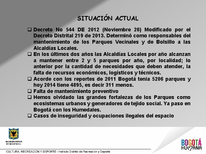 SITUACIÓN ACTUAL q Decreto No 544 DE 2012 (Noviembre 26) Modificado por el Decreto