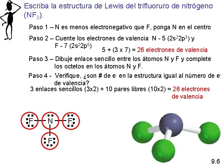 Escriba la estructura de Lewis del trifluoruro de nitrógeno (NF 3). Paso 1 –